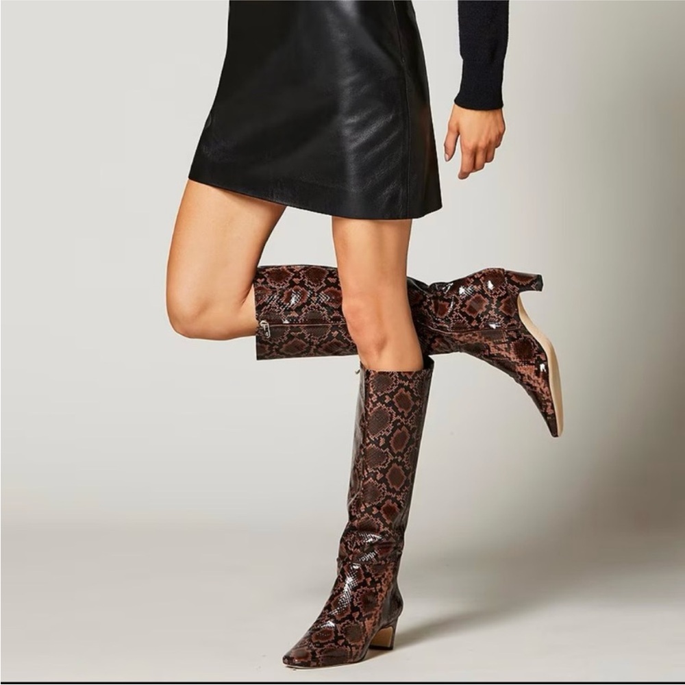 NWT Antonio Melani Snake Patent Leather Tall Wide Calf Dress Boots - size 6.5